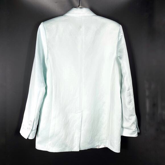 Zara Blazer Light Blue‎ Straight Cut 2-Button Jacket Linen Blend Sz XS Women - Picture 13 of 14